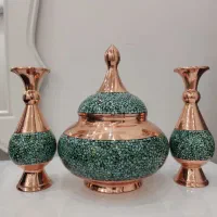 مس و فیروزه کاری(ست قندان و گلدان)