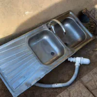 سینک ظرفشویی دوقلو همراه با شیر و سیفون