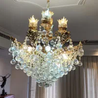 لوستر برنزی کریستال ۸ شاخه و ۴ حباب کریستالی
