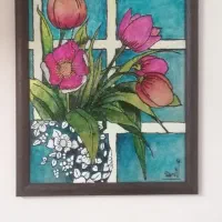 تابلو ویترای گل و گلدون