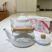 کتری و قوری دسته چوبی لعابی