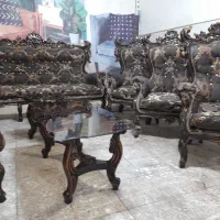 مدل خرچنگی ۹نفره با میز کامل چوب گردو|مبلمان خانگی و میز عسلی|قم, نیروگاه|دیوار