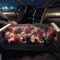 باکس گل جاودان رز بنفش و صورتی