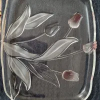 سینی کریستال با گل برجسته