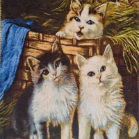 فرش دستباف سه گربه بازیگوش برجسته شده