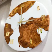 ساعت دیواری روستیک رزین و چوب طبیعی