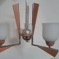 لوستر ۳شاخه شیک،ترکیبی از چوب و فلز