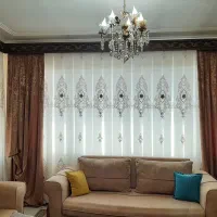 پرده ترک حریر  طرح مدالیون با دکور مخمل طلایی