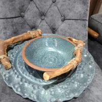کاسه دفرمه چوب دار سفالی لعاب دار  دست ساز