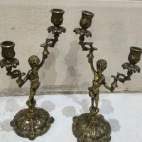 جفت شمعدان فرشته برنجی سنگین کلاسیک