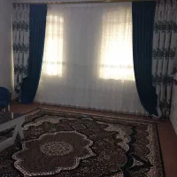 والان پرده آبی رنگ دو تیکه ای بلند