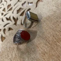 انگشتر نقره عقیق سرخ یمنی و زرد ۹۵۰ و سکه شمایل