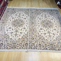قالیچه جفت گل ابریشم کاشان زمینه کرم