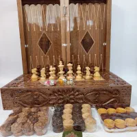 تخته نرد شطرنج چوب گردو شفره خودرنگ با متعلقات