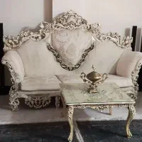 مبل استیل 7 نفره صدفی بهمراه میز عسلی و بوفه