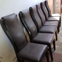 میز نهار خوری 6نفره روکش چرم دوطبقه باشیشه