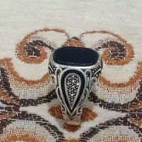 انگشتر شبه نقره شیک مجلسی قلم زنی
