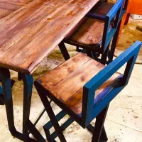 ۱دست میزوصندلی اوپنِی چوب‌وفلز|میز و صندلی غذاخوری|رشت, لاکان شهر|دیوار