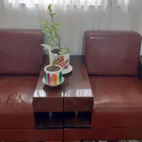 مبل هفت نفره چرم وچوب همراه بامیزپذیرایی