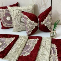 ست کوسن رومیزی دست دوز مخمل