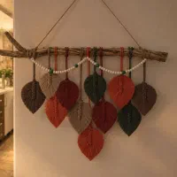 دیوارکوب برگ پاییزی مکرومه آماده ارسال