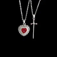 گردنبند ست دو نفره قلب و شمشیر