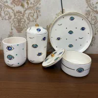 ست ظروف سرامیکی آب طلا کاری شده کاملا نو