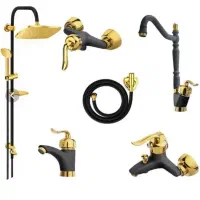 مجموعه ست شش عددی شیرآلات مدل قاجاری مشکی طلایی
