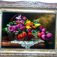 تابلو گل پانچو کد16 دستبافت و ابریشم دار