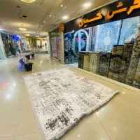 فرش ۱۲ متر و۶ متر اقا سی پتینه نقره ای طرح ابرنگی