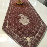 رانر و رومیزی ترمه سرمه و مرواریددوزی ۴ تکه