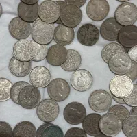 صد عدد یکجا باهم سکه شش پنسی قدیمی|کلکسیون سکه، تمبر، اسکناس|پرند, فاز ۳|دیوار