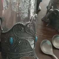 لیوان چای با قاشق .پیوتر نقره کوب|کلکسیون اشیاء عتیقه|رشت, کوی حسینی|دیوار