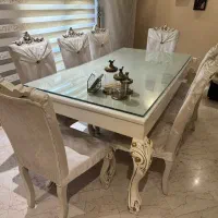میز ناهارخوری ۸ نفره استیل سلطنتی(همراه شیشه میز)