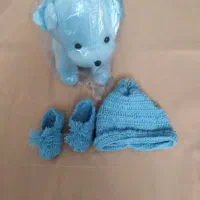 سگ نگهبان و کلاه کودک و پاپوش کوچولو ست رنگ آبی