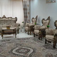 مبل ۷ نفره در حد نو جنس پارچه و چوب|مبلمان خانگی و میز عسلی|قائم‌شهر, |دیوار