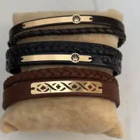 دستبند چرمی با پلاک طلا