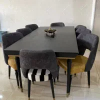 میز ناهارخوری 8نفره چوب راش مشکی در حد نو