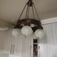 لوستر چوبی ۵شاخه|لوستر و چراغ آویز|زنجان, |دیوار