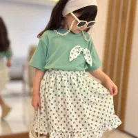 لباس بچگانه دوتیکه تیشرت دامن ترند سه رنگ