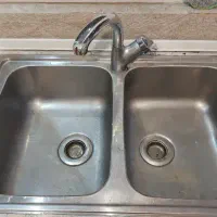 سینک استیل دو لگن با سینی