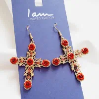 گوشواره آویز بلند صلیب گل رز دار چند رنگ رویایی|بدلیجات|اراک, |دیوار