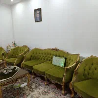 سرویس مبل ۷ نفره سبز اروپایی سرگل ورق طلا  در حدنو|مبلمان خانگی و میز عسلی|تهران, نیروی هوایی (پیروزی)|دیوار