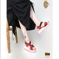 دمپایی پلنگی گربه ای ،سرمه ای قرمز