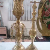 اینه شمعدان مسی و برنجی قدیمی ابکاری طلا|صنایع دستی و سایر لوازم تزئینی|اصفهان, هفتون|دیوار