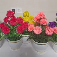 گل و گلدان  پلاستیکی    ۷گل  داوودی