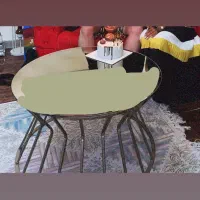 میز جلو مبلی استیل با صفحه شیشه‌ای آیینه‌ای