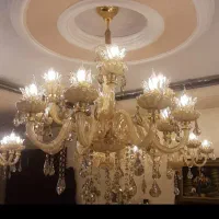 لوستر کریستالی مورانو کرم طلایی 14 شاخه