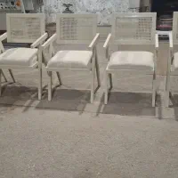 ۶ عدد صندلی راش کرم با پارچه تدی