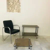 صندلی استیل و میز شیشه ای